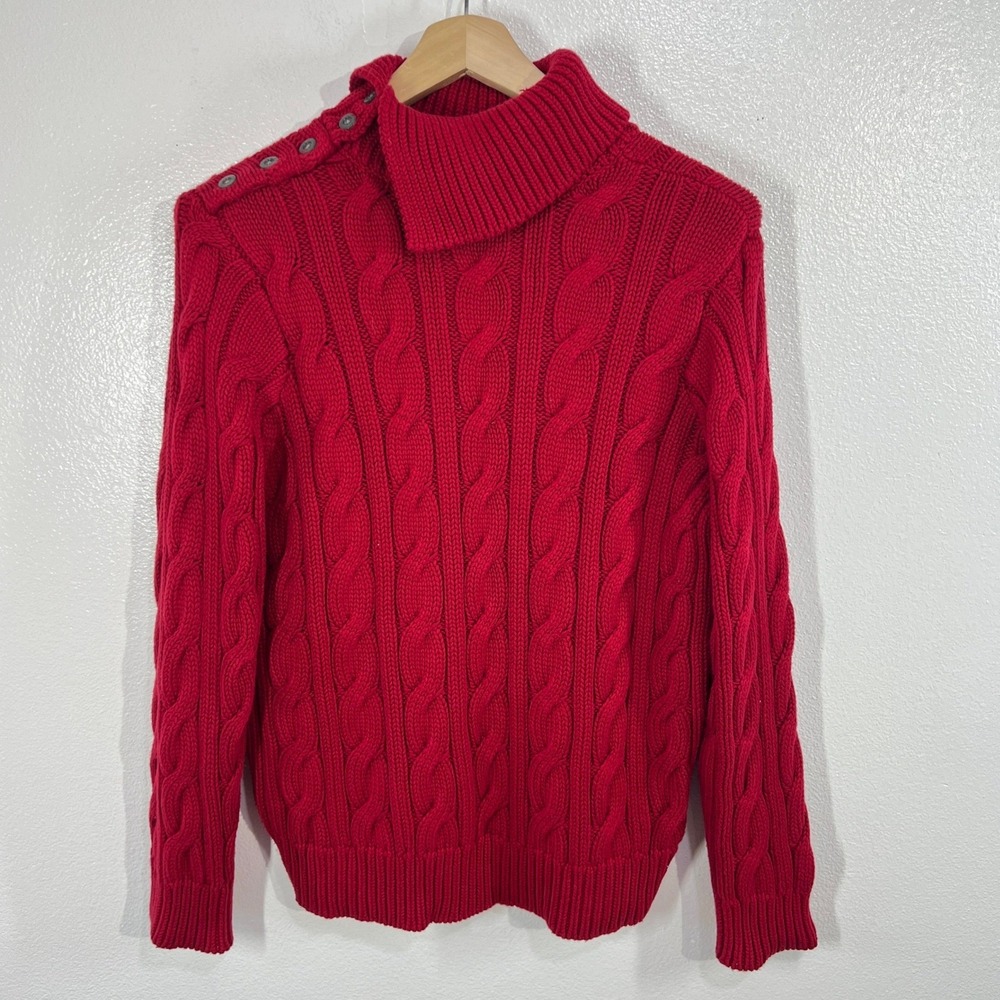 Lauren Ralph Lauren Red Cable Knit Button-Trim Mock Neck‎ Sweater Women's 1X